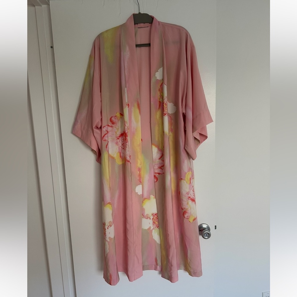 Floral  Pink silk  Robe